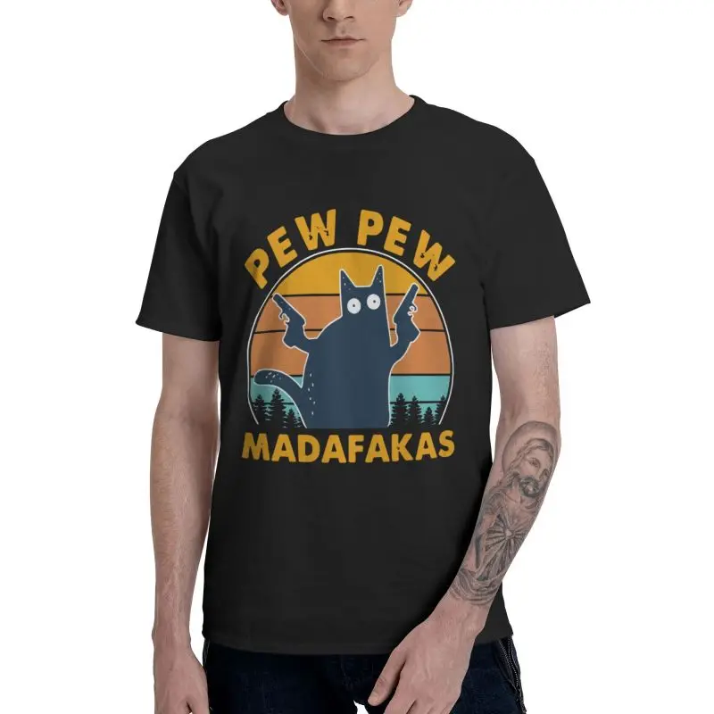 

Пью! Madafakas футболки Для мужчин отдыха футболки из 100% хлопка короткий рукав Юмор смешные футболки с изображением котов подарок Мерч