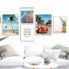 Ананас Пальма море пляж автомобиля художественная стена с цитатой холст картины Nordic Плакаты и принты настенные картины для Декор в гостиную