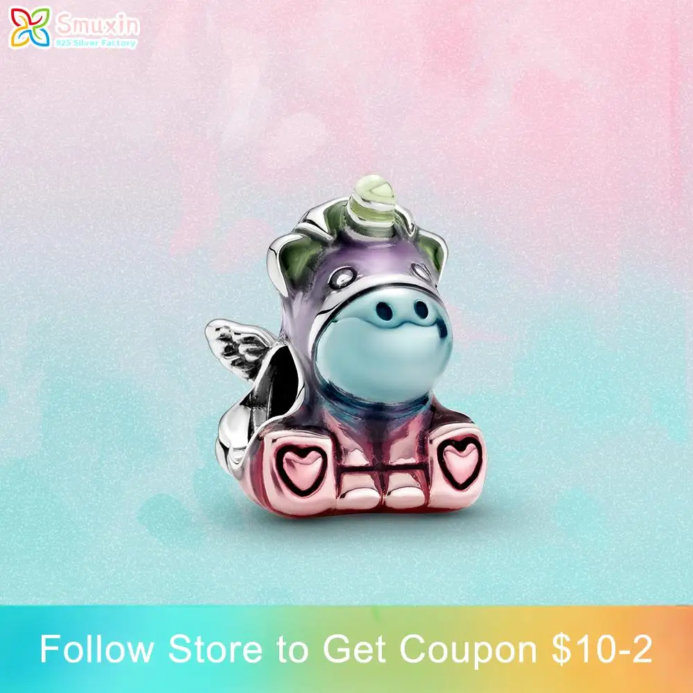

Smuxin 925 Sterling Silver Colorful Rainbow Bruno the Unicorn Charm fit Original Pandora Bracelets for Women DIY Jewelry Making