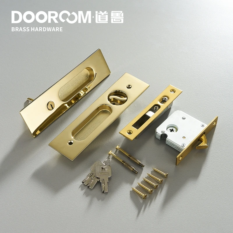 Латунный Замок для раздвижной двери Dooroom набор ручек из золотистого ПВД
