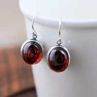 925 sterling silver drop earrings for women vintage hollow flowers design with natural garnet