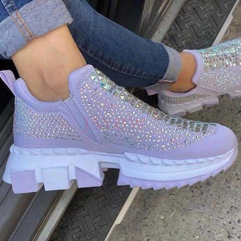 

JAYHW Spring And Autumn New Women Thick-Soled Breathable Fashion Casual Shoes Trend Rhinestone Sequins Woman Vulcanize Sneakers