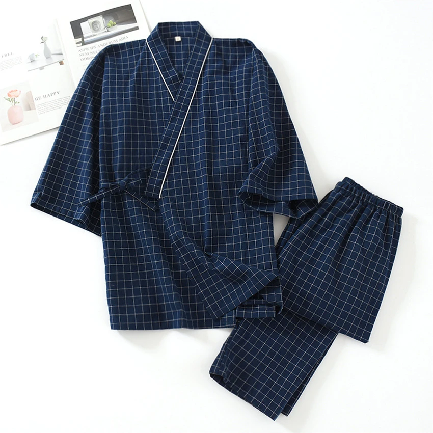 Пижамы 3 цветов японское кимоно набор юката мужские женские летние хлопковые в