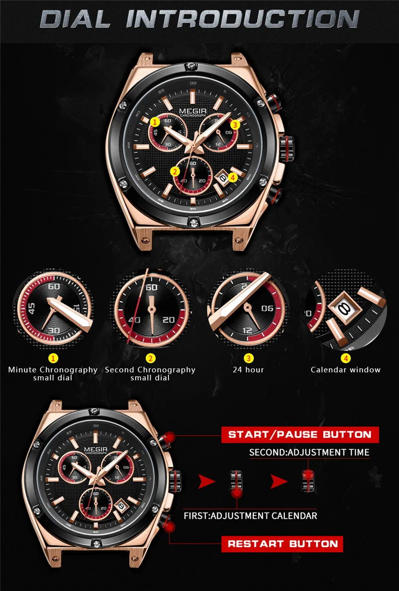Часы MEGIR Мужские Наручные с календарем роскошные Брендовые спортивные армейские