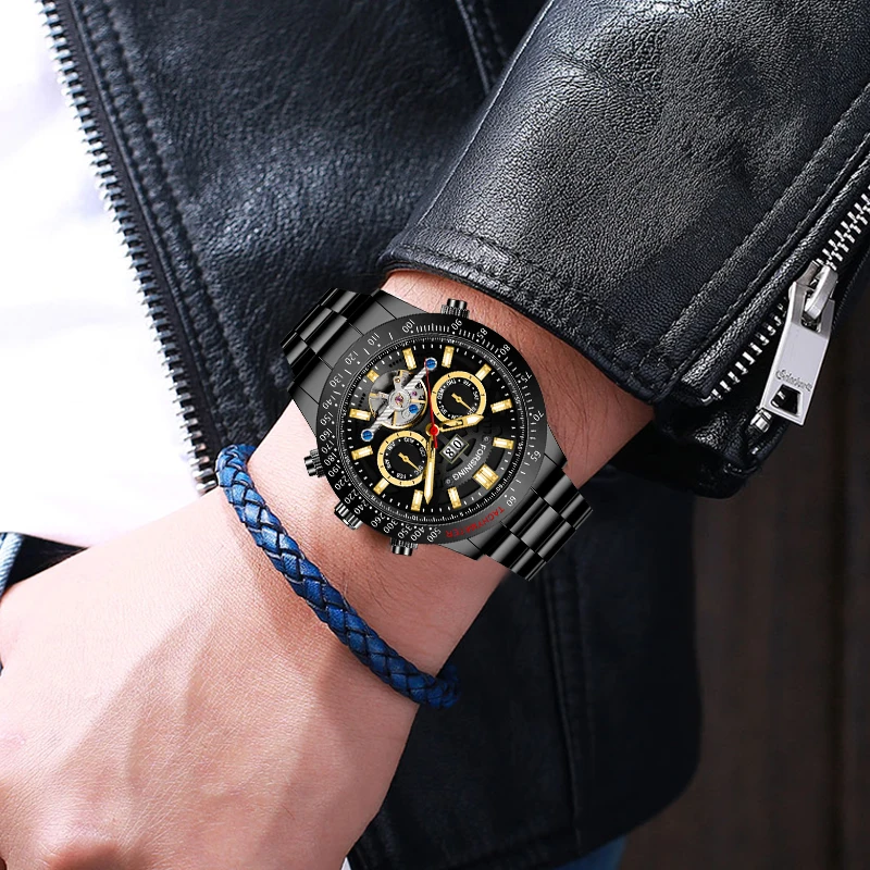 

New Luxury Brand Forsining Auto Date Tourbillon Mechanical Watch Male Clock Designer Watches Men Stainless Steel Bracelet Watch