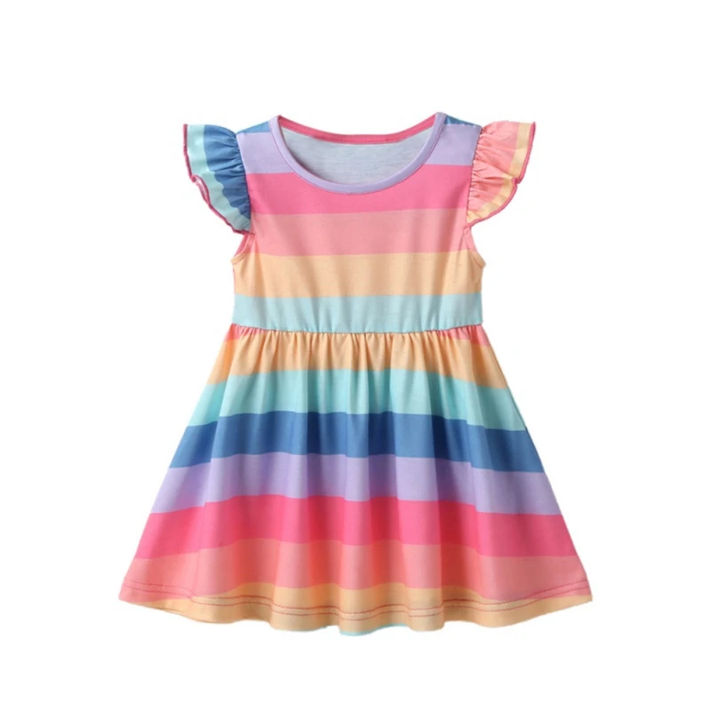 

Baby Girl Dress Sleeveless Rainbow Dress Toddler Kids Princess Dress Cute Summer Striped Dress