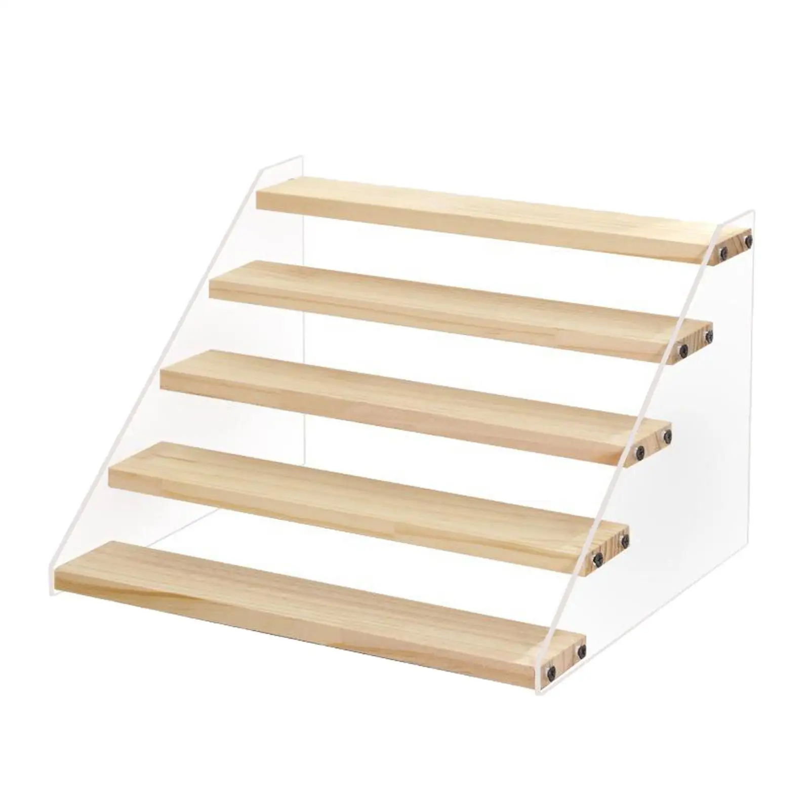 

5-Tier Acrylic Wooden Display Rack Glasses Dolls Toys Riser Stand Storage