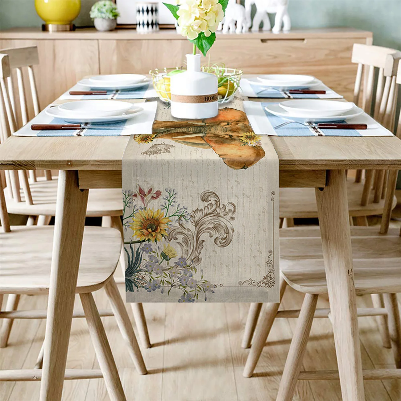 Винтажный настольный бегун со слоном и подсолнухом для свадебной вечеринки