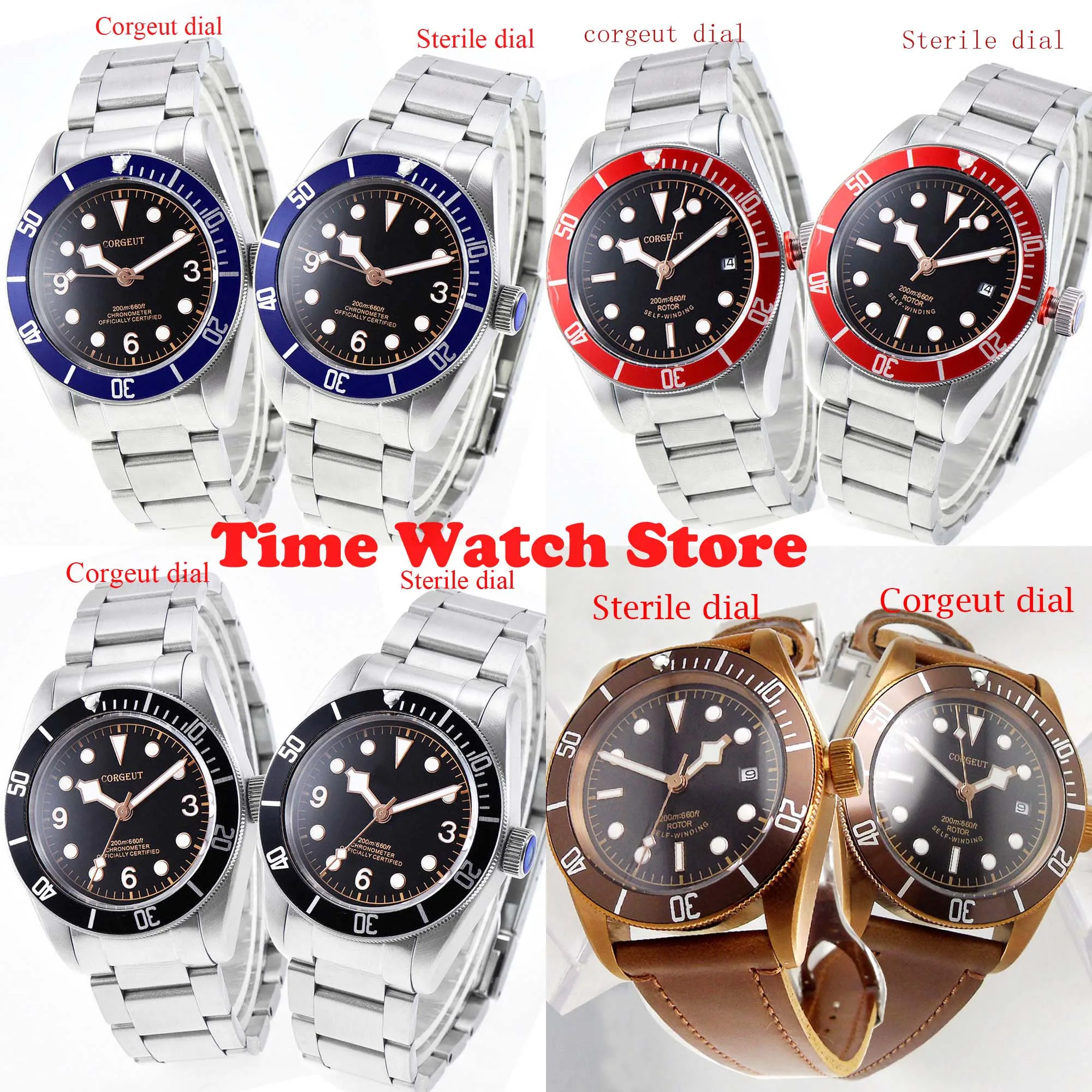 

Corgeut 41mm Miyota 8215 automatic wrist watch men sapphire glass black dial luminous steel bracelet ceramic bezel