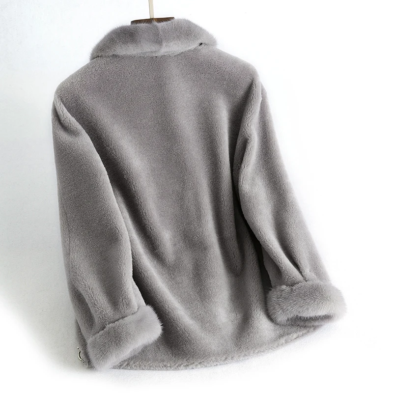 Пальто из корейской норки с меховым воротником 100% шерсть Женская куртка на осень