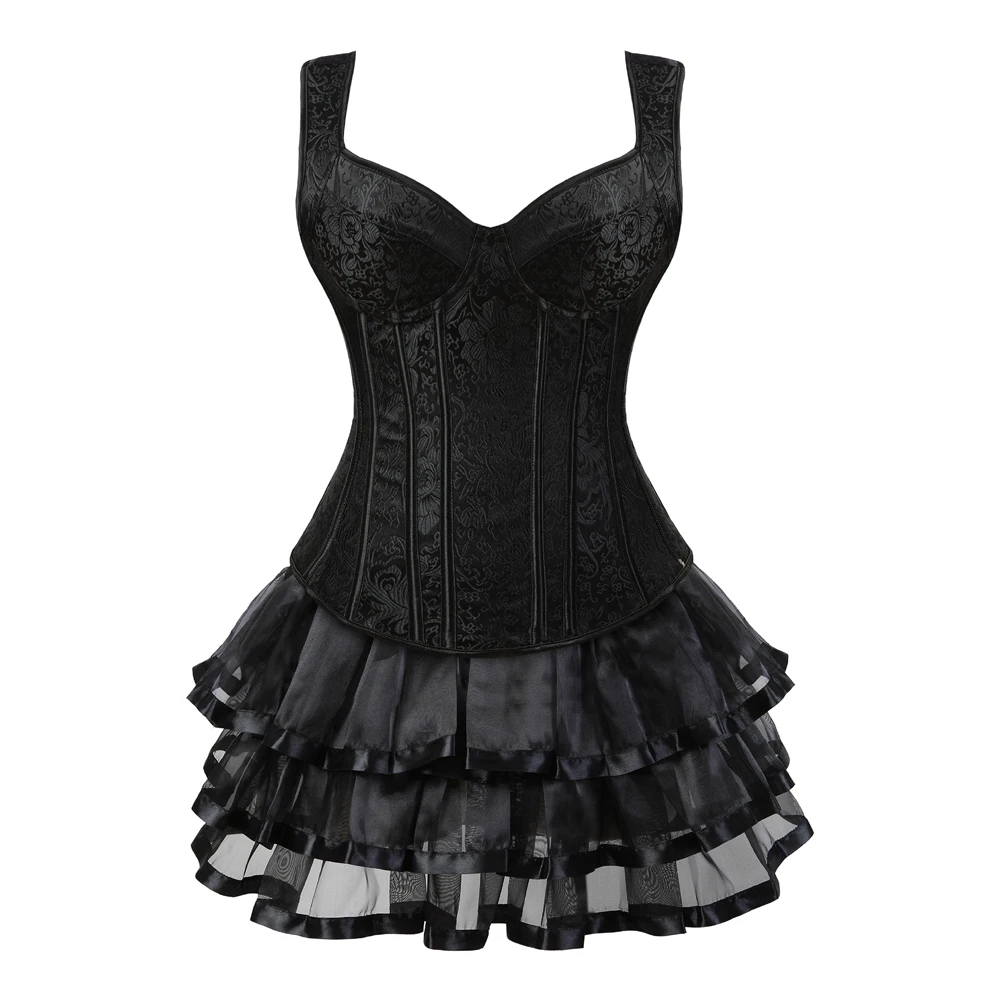 

Corset Skirt for Women Steampunk Straps Bustiers Dress Corsetto Sexy Lace Up Boned Corsets Clubwear Carnival Halloween Costume