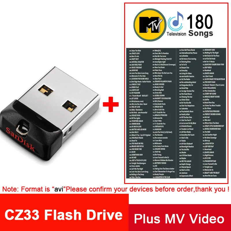CZ33 plus MV Флеш-накопитель sandisk Cruzer, 16 ГБ, 32 ГБ, 64 ГБ, автомобильный стерео флеш-накопитель, брелок, карта памяти, крошечная, подходит для DJ, музыка, U диск, Cle, USB флешка - Цвет: CZ33 plus MV
