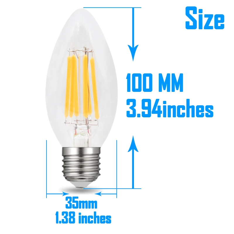 Набор из 10 диммируемых светодиодных ламп накаливания C35 2 Вт 4 6 8 Edison E26/E27 винтажная
