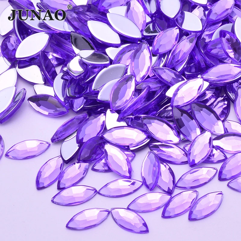 

JUNAO 4*8mm 7*15mm Light Purple Horse Eye Rhinestone Flat Back Crystal Stone Stickers Non Sewing Strass Gems For Clothes