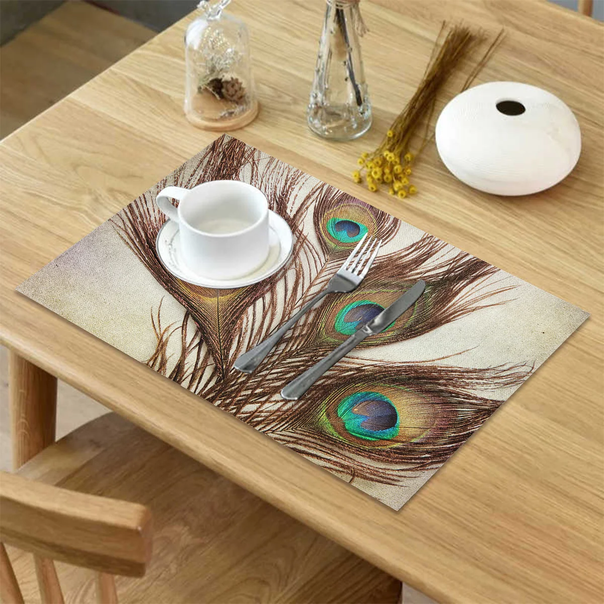 4 6 штук в партии комплект круглые скатерти на стол с перьями павлина С принтом из