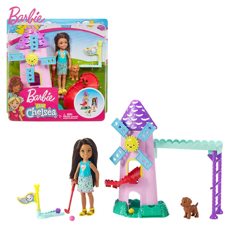 

Barbie Club Chelsea Mini Golf Doll and Playset with moving windmill putting flag golf club Toy for Girl Gift FRL85