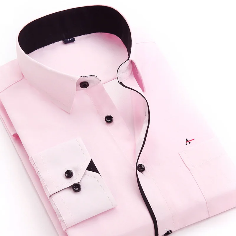 2021 Reserved Aramy Fashion twill solid color long-sleeved stitching square neck slim fit soft and easy-care men's formal shirt