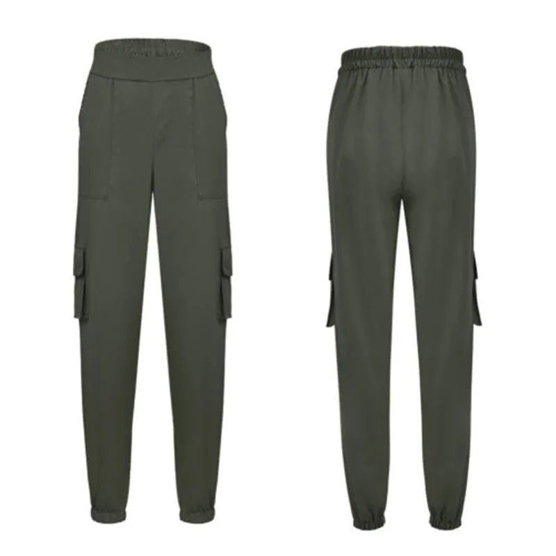 

Spring Women Stretch Waist Pants 2021 Military Solid Casual Army Camouflage Camo Cargo Trousers Casual Pants