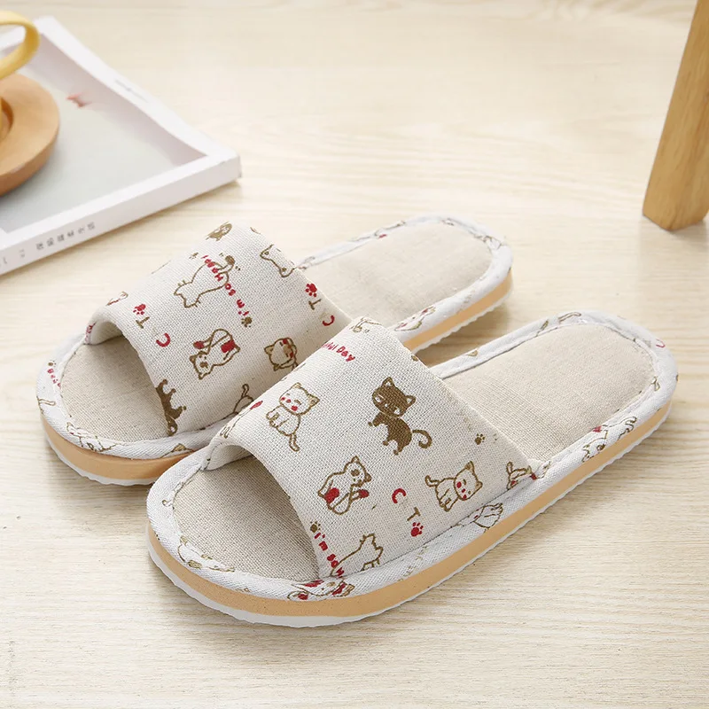 

Striped ground hemp indoor home cloth art beauty salon guest slippers