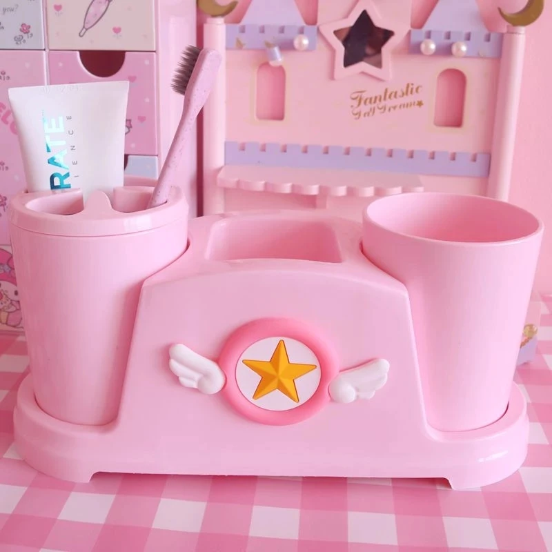 

Kawaii Pink Sakura Bathroom Shelf Home Cute Plastic Mouthwash Cup Toothbrush Holder Set Couple Gargle Cup Bathroom Accessories