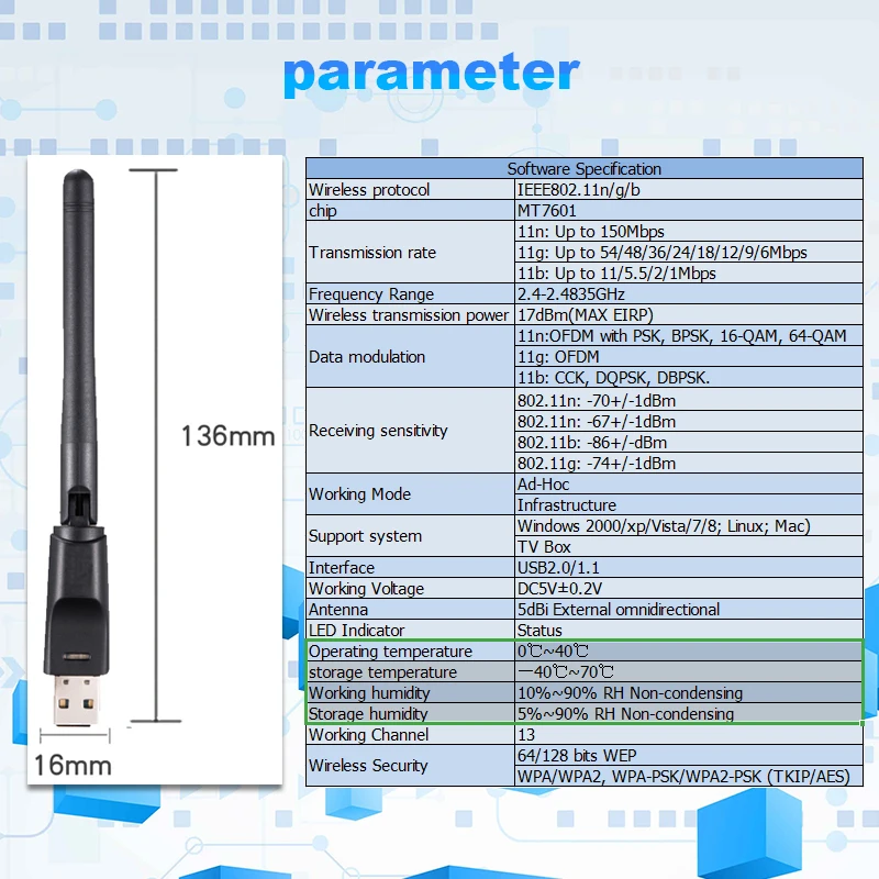 USB адаптер антенны Wi-Fi MT7601 150 Мбит/с беспроводной адаптер Wi-Fi сетевая карта Wifi приемник для настольного ноутбука Прямая