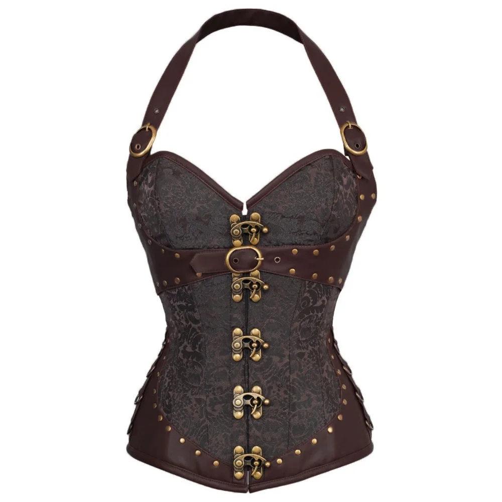 

Lenceria Sexy Punk Retro con chal, de corte de acero con cremallera, chaleco gotico
