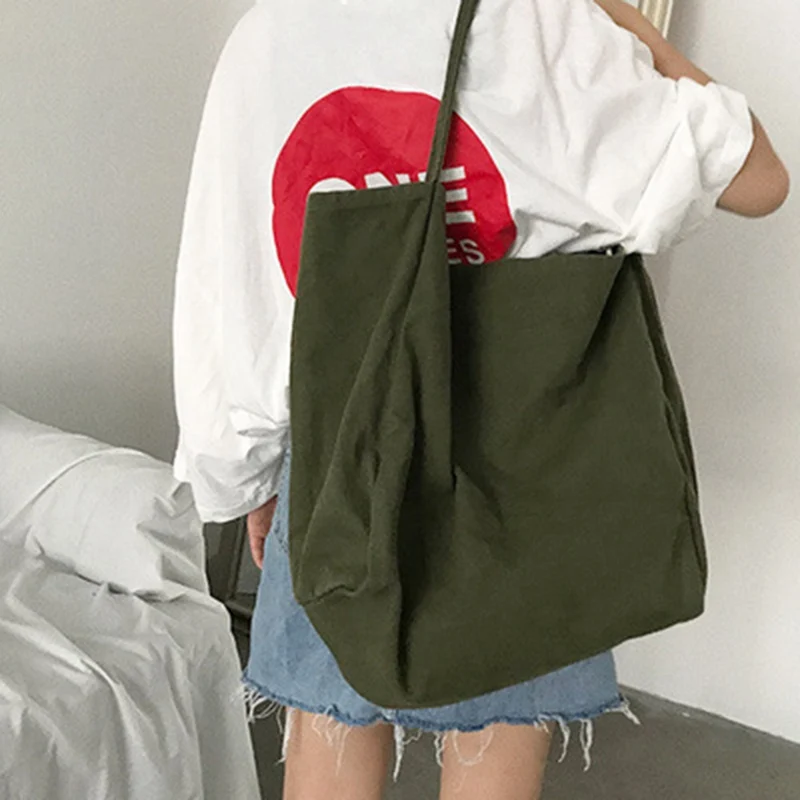 

Canvas Cotton Fabric Bags for Women Simple Solid Color Reusable Shopping Shoulder Bag Handbag Eco Books Lady Large CapacityTote