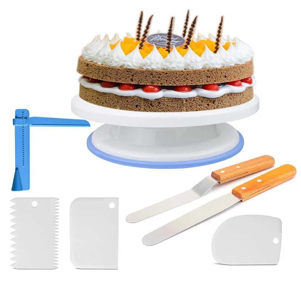 

7 PCS Cake Stand Turntable Rotating Base Cake Plastic Dough Knife Decorating Cream Cakes Stand set Cake Rotary Turntable tool