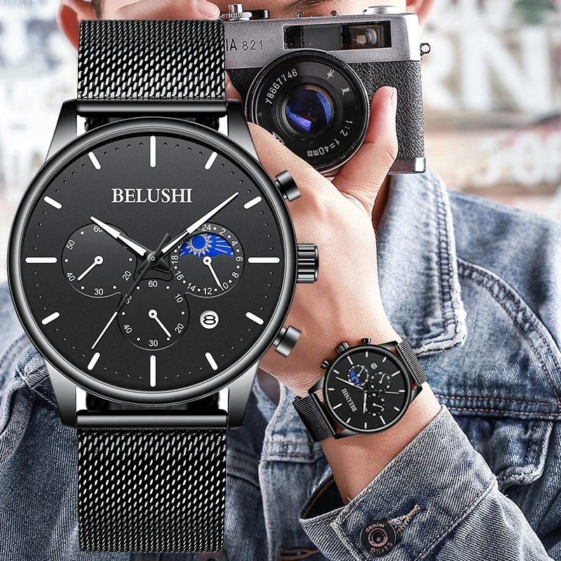 

Часы наручные мужские кварцевые с хронографом, люксовые брендовые модные повседневные водонепроницаемые аналоговые спортивные