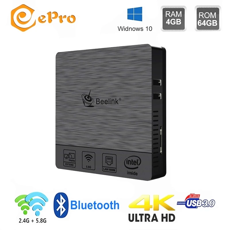 Мини ПК Beelink BT3 Pro Win 10 4 Гб 64 Intel Atom X5 Z8350 2 4G 5 8G Dual WiFi 1000 Мбит/с BT4.0 II мини медиаплеер| |