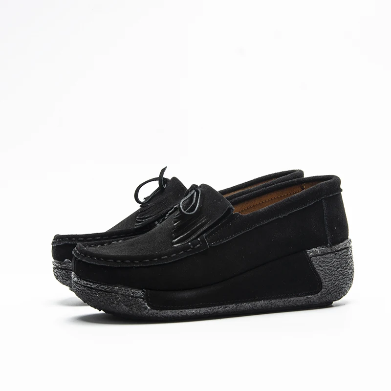 Fujin/брендовые замшевые туфли на плоской платформе для женщин Лоферы толстой