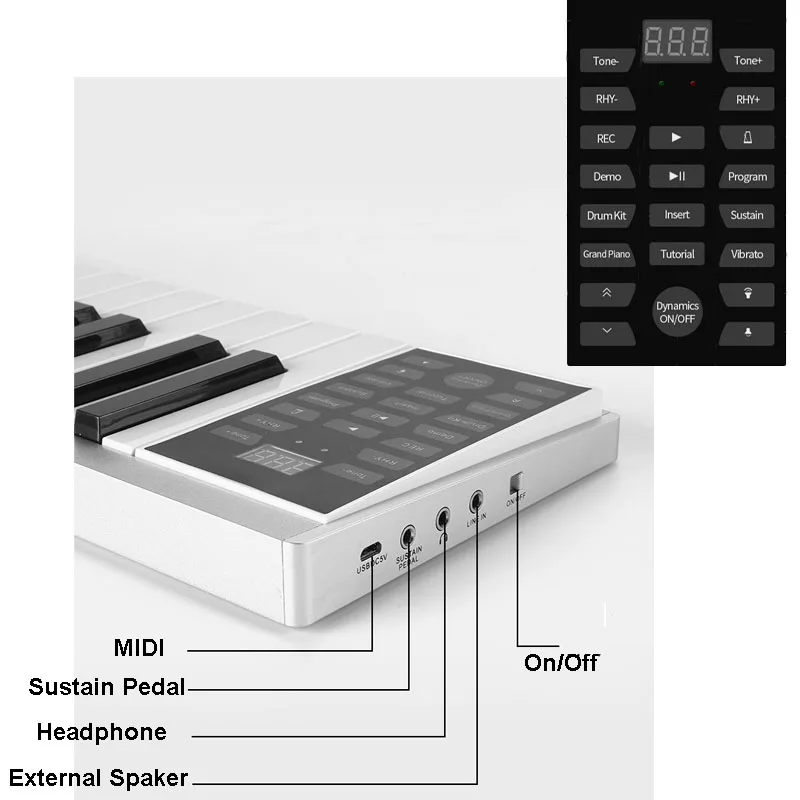 Piano Keyboard 61 Key Portable Electric Piano Touch-response Full-size Keys Alumium Shell with Sustain Pedal for Beginner Adults