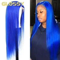 colored human hair wigs for women 13x4 blue lace front wig straight hd transparent lace frontal wigs preplucked remy hair wig