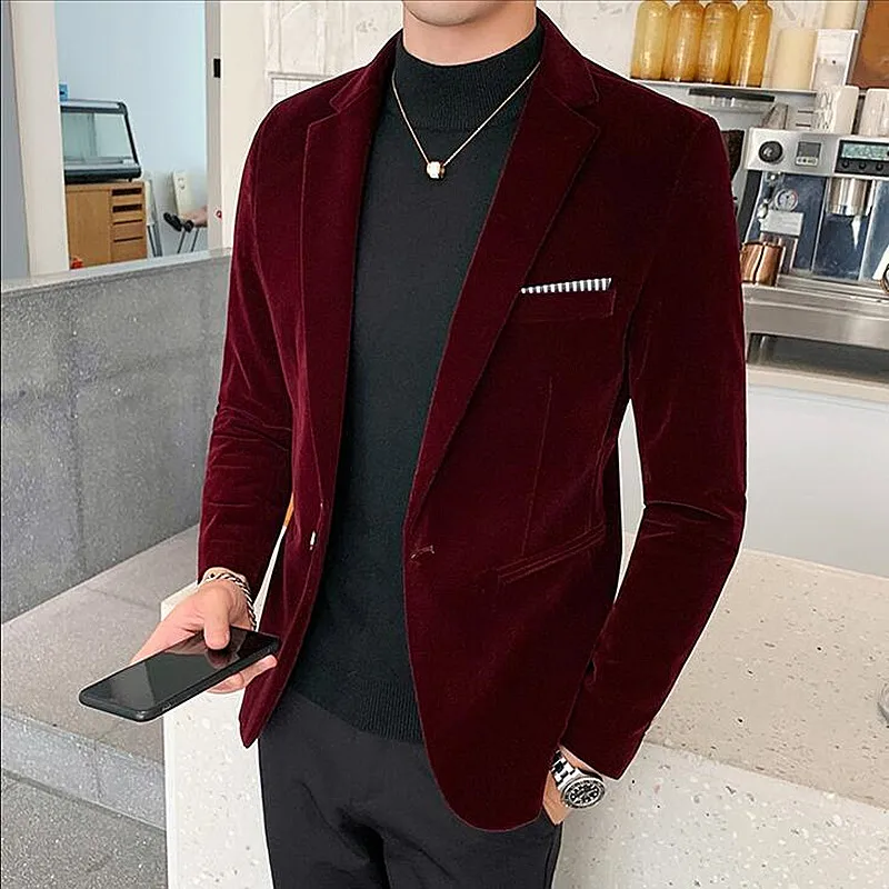 Темно-синий вельветовый мужской пиджак свадебный костюм мужские блейзеры