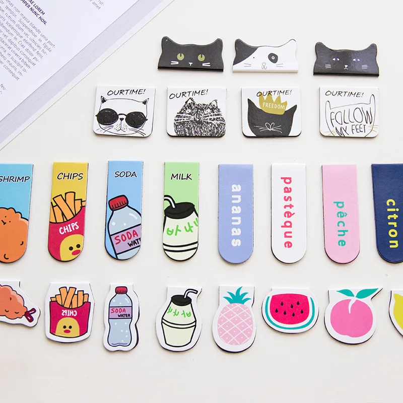 Магнитные каваи животных закладки милый кот Bookmarks для книг с фруктами фрукты