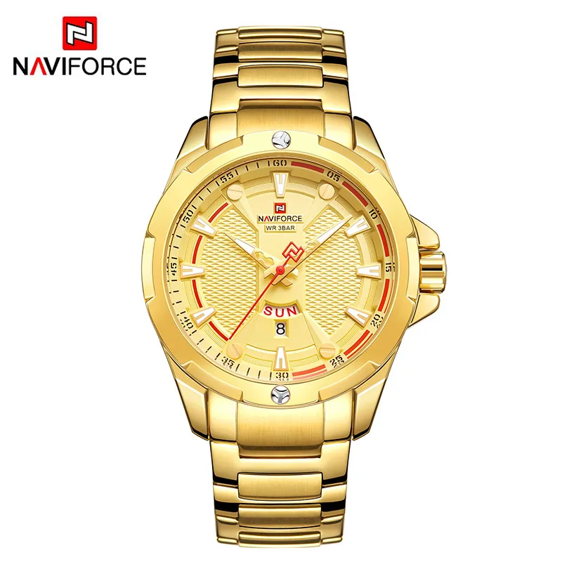 Gold Gold Gold Часы naviforce мужские s Роскошные коричневые мужские часы из нержавеющей стали светящиеся указки мужские часы водонепроницаемый дизайн креативный - Цвет: Gold Gold Gold