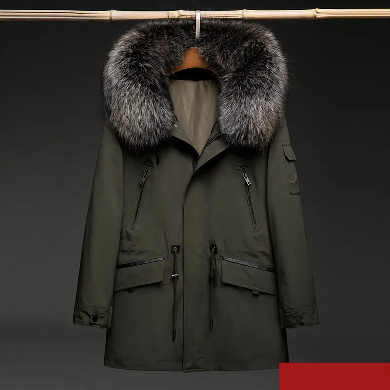 

Men Real Fur Parka Natural Rabbit Fur Liner Winter Coat Men Real Raccoon Fur Collar Hooded Parkas for Mens Clothing 1808-3 YY802