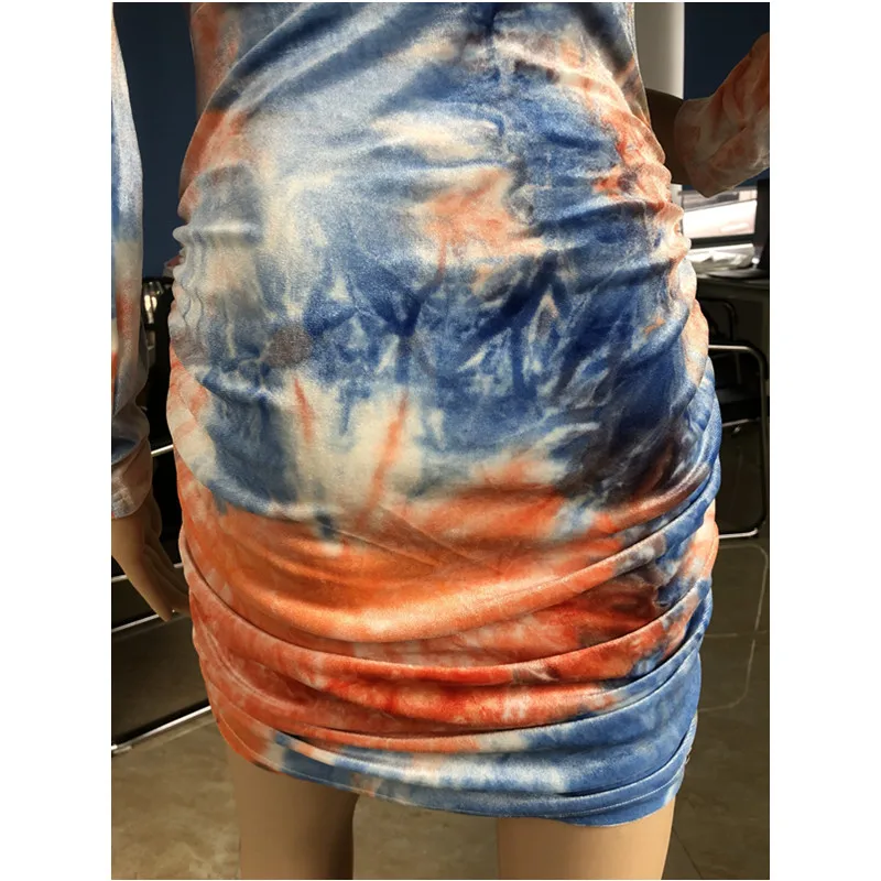 

Tie Dye Ruched Dress Sexy Lady Elegant Long Sleeves Fall Bodycon Casual Dresses Fashion Stylish Clothing