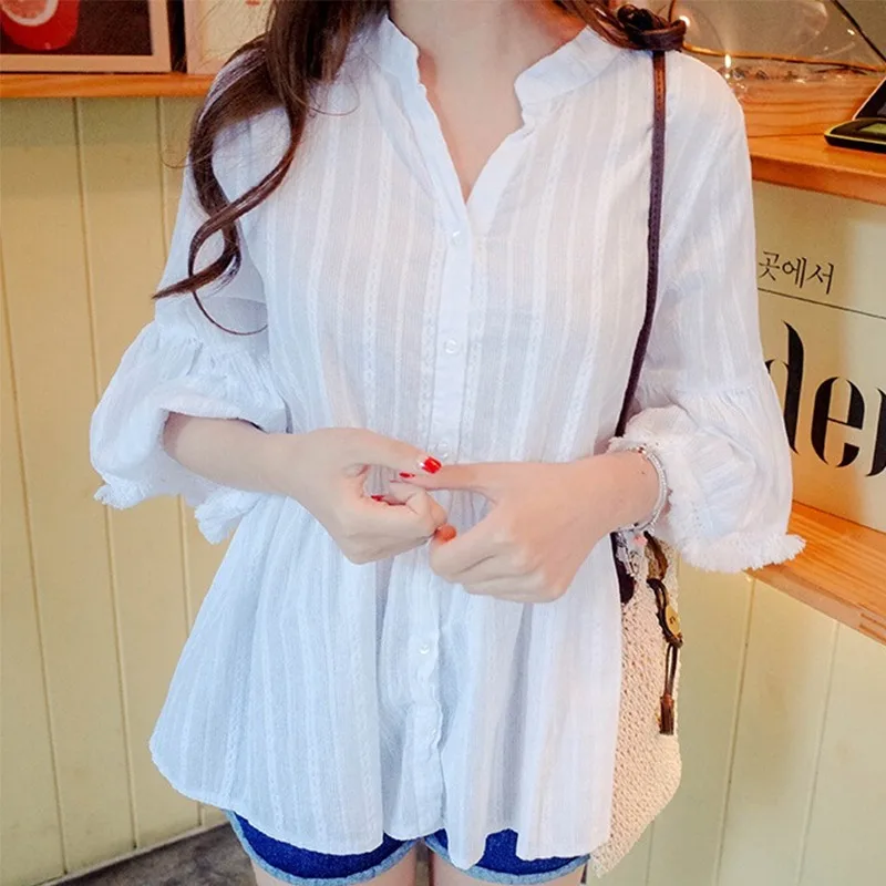 Модная блузка с v-образным вырезом и пуговицами милые рубашки для девочек женская