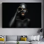 Плакаты и принты на холсте, золотые и черные, Африканская женщина