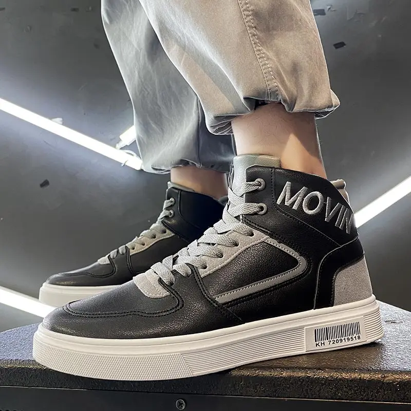

High-top Autumn PU Leather Shoes Men's Sports Sneakers Leather Man Running Man Sport Shoes Men 2021 Black Tennis Original E-1021