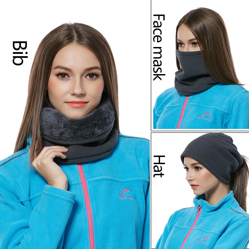 

Unisex Knitted Hat Autumn Winter Warm Fleece Scarf Vintage Scarf Hat Windproof Collar Thickened Ski Hat
