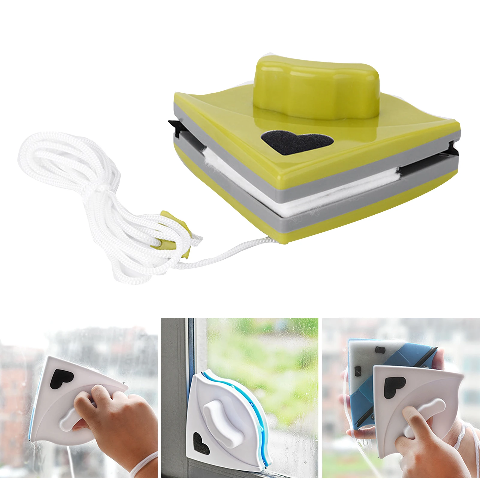 

Triangular Magnetic Glass Cleaner with Rope Double-sided Window Cleaner with Replaceable Sponge Home Cleaning Accessory