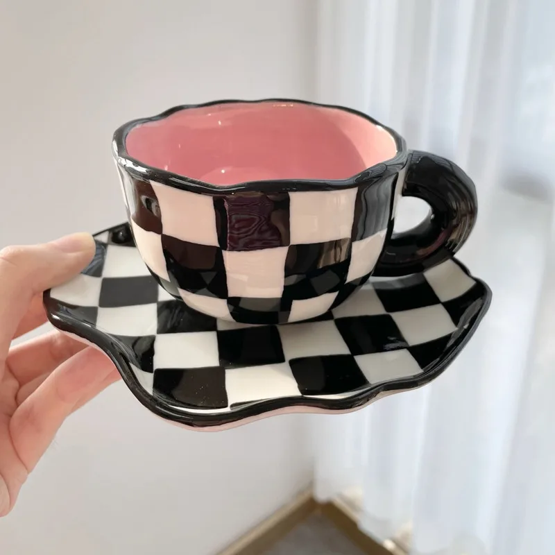 

Nordic Monochrome Cup Black White Checkerboard Simplicity Mug Ceramic Cup Coffee Cup Dish Afternoon Tea Cups Creative Mugs