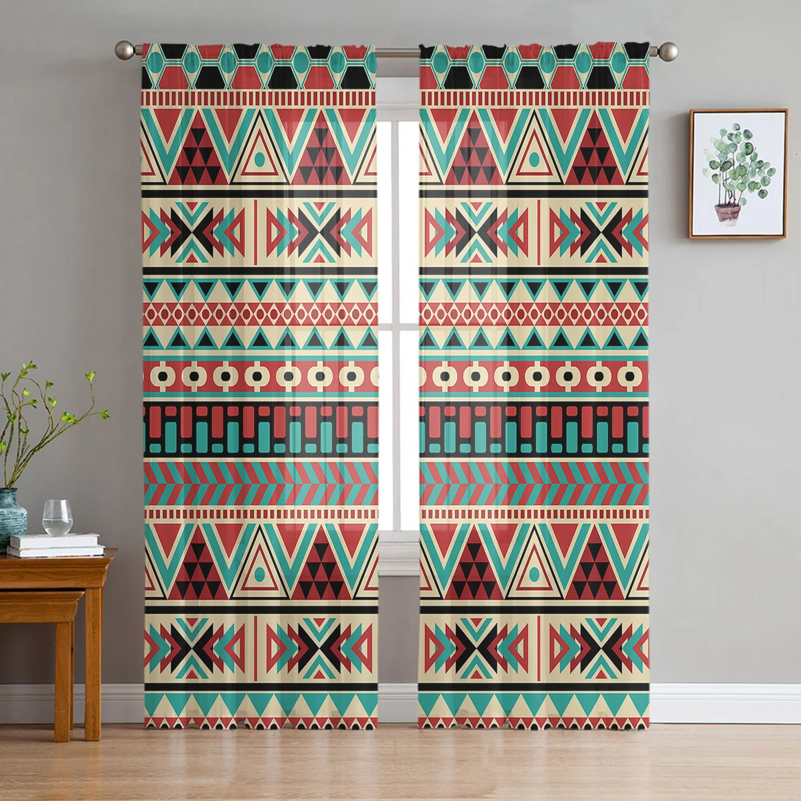 

Brown Traditional Aztec Pattern Sheer Curtains for Living Room Bedroom Kitchen Tulle for Windows Voile Yarn Curtains for Bedroom