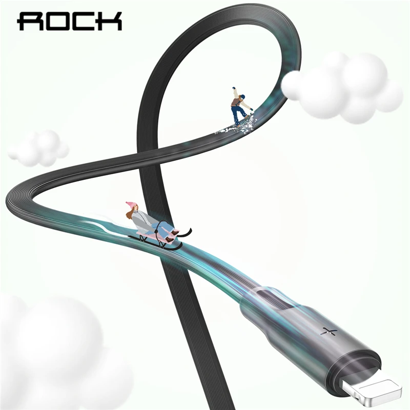 ROCK Sync плоский usb кабель для iPhone Xs Max Xr X 8 7 6 6s 5 5s iPad Быстрая зарядка зарядное