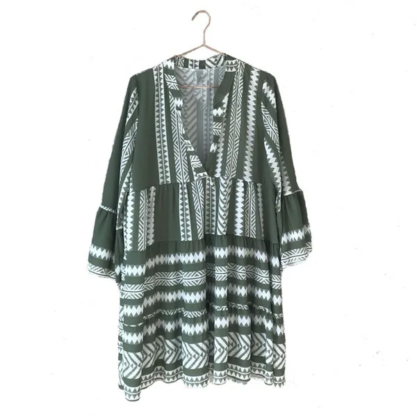 Green Y Nidus летние полосатые платья Мини женские Boho осенние вечерние короткие пляжные платья повседневные свободные Сарафаны с v-образным вырезом femme Vestidos - Цвет: Green