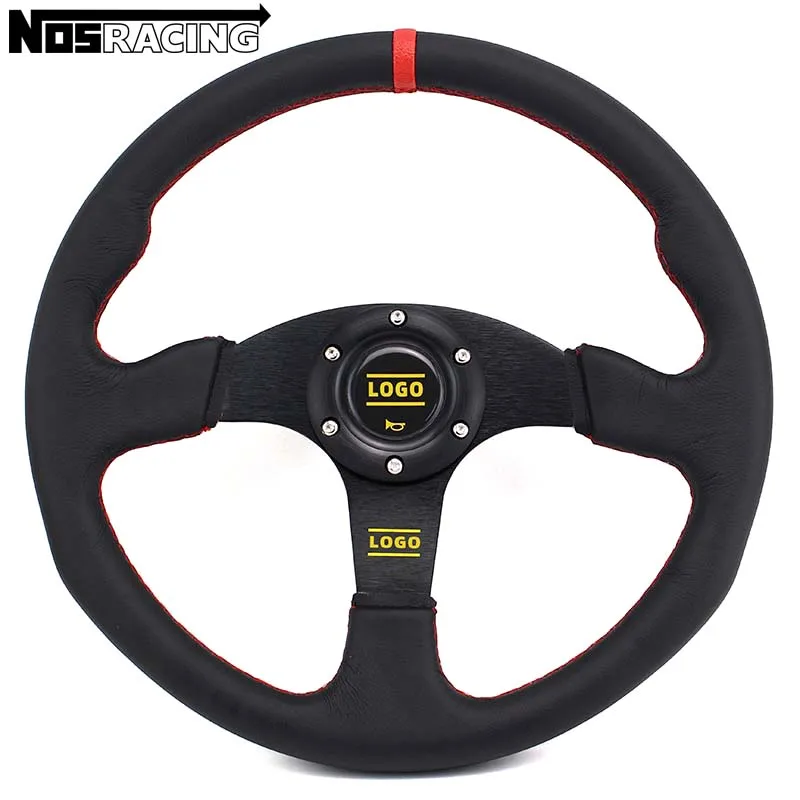 14-дюймовое кожаное рулевое колесо OM модификация JDM Гоночное плоское