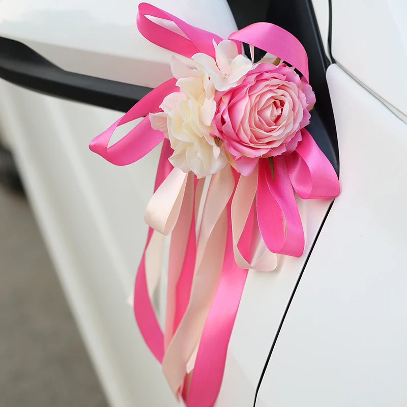 DIY свадебное украшение автомобиля цветок дверные ручки зеркало заднего вида