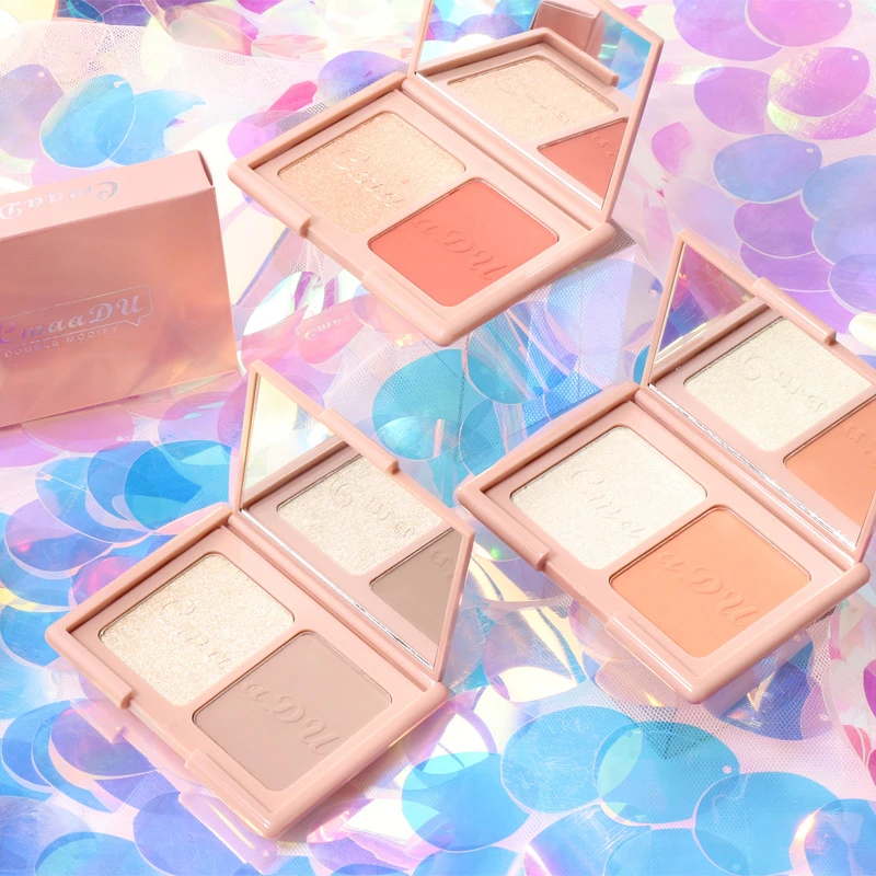 2 цвета макияж для лица хайлайтер бронзер палитра Кисть макияжа Блестящий